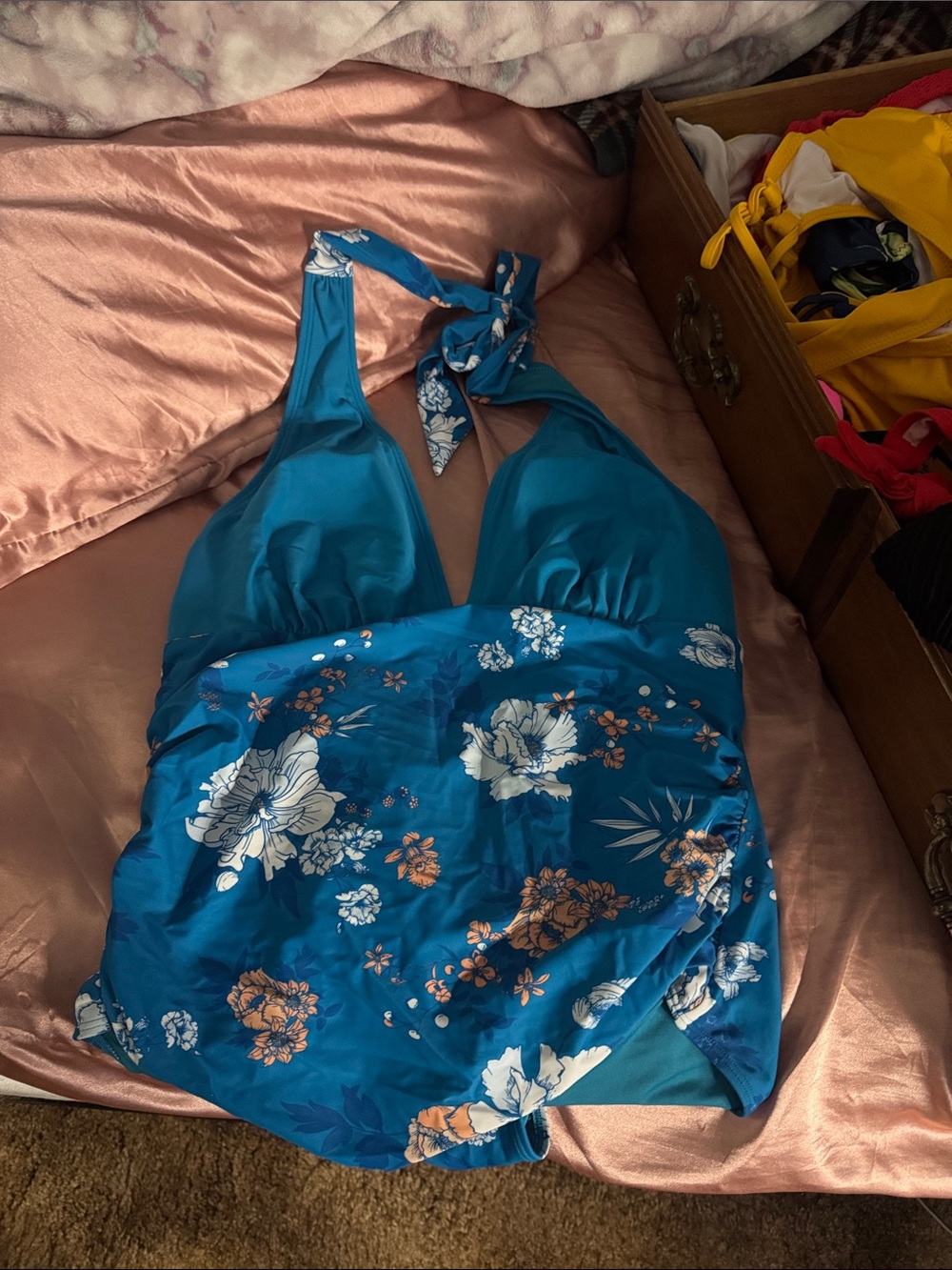 Cupshe Blue Floral Halter One-Piece Swimsuit
